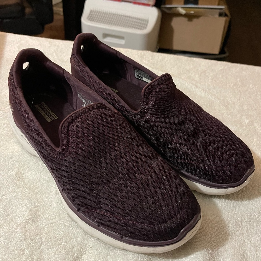 Skechers Slip-On Mesh Sneakers in Plum and White